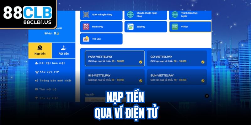 Nạp tiền qua ví điện tử